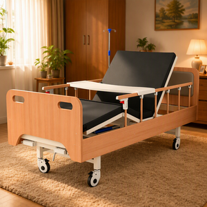 Cama de Enfermería de Madera con Mesa de Comedor Integrada, Respaldo Elevado y Cabecera Acolchada para Comidas en el Hogar junto a la Cama - Product Image 1