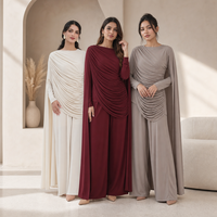 Ensemble élégant 2 pièces Loriya pour femmes musulmanes : Cape et pantalon large plissé, tenues modestes Abaya, style Dubaï Turquie 2026