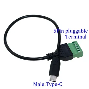 Micro USB 3.1Type-C Mini USB Male to 5 Pin Screw with Shield Solderless Terminal Plug Adapter Connector Cable Lead 30cm