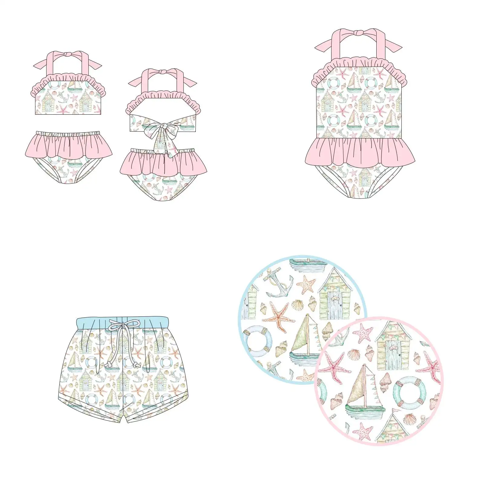 Özelleştirilmiş tasarımlar çocuk Bikini Toddler mayo kızlar mayo özel baskılı kumaş bebek kız mayo