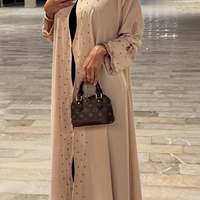 Abaya Hafizah beige à perles, manches longues, robe de prière musulmane pour femmes, coupe ample, robe modeste pour tous les jours