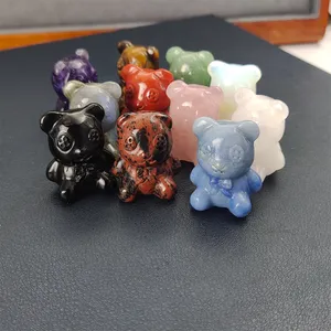 Trendy Hot Sale Gemstone Carvings Wholesale Natural Crystal Bear Hand Carved Amethyst Stones Cute Bears Gifts and Decorations