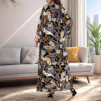 Abaya Maxi Décontractée pour Femmes Musulmanes, Imprimé Numérique, Respirante, Légère, en Polyester, Coupe Ample, Grande Taille, en Mousseline, Style Arabe, Été