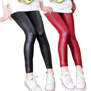 Autunno casual soild color bambini pantaloni in pelle alla moda bambini ragazze leggings di colore solido all'ingrosso