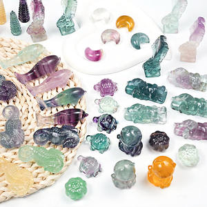 หินฟลูออไรต์สีรุ้งธรรมชาติ รูปทรงนางฟ้า หินบำบัด คริสตัลหลากสี แกะสลักรูปสัตว์ขนาดเล็ก สำหรับตกแต่ง - Product Image 1