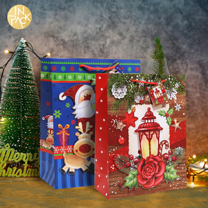 IN confezione sacchetto di carta personalizzato stampa Logo all'ingrosso nuovi disegni sacchetti di carta regalo di natale Glitter 3D di lusso con Pape IN tessuto - Product Image 6