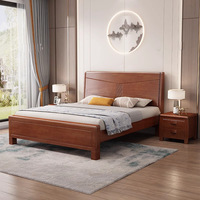 Nouveau lit en bois de noyer massif de style chinois, lit double minimaliste avec tiroirs de rangement, lit de mariage abordable pour chambre principale