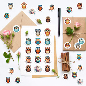 500 <span class=keywords><strong>Fogli</strong></span>/Rotolo Nastro Adesivo Acrilico Bifacciale in PVC Rotolo per Rotolo, Adesivo per Scrapbooking a Tema Gufo Cartone Animato, Forniture per Journaling - Product Image 4