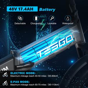 Bicicleta Eléctrica Plegable <span class=keywords><strong>GOSEN</strong></span> de 750W, 48V, 15AH, con Llantas Gruesas de 20 Pulgadas, Suspensión Completa, Todoterreno, para Montaña, Nieve, para Adultos - Product Image 2