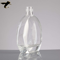 Bouteille de whisky en verre blanc de 500 ml, texture ondulée, bouchon en forme de T, logo imprimé, recyclable, conteneur de qualité alimentaire