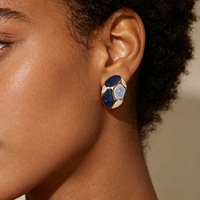 Pendientes POWELL de Acero Inoxidable Chapados en Oro de 18k, Resistentes al Agua, Antideslustre, con Resina, Corazón de Mármol y Perla, Joyería al por Mayor