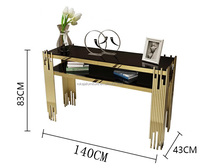 Table d'entrée de luxe en acier inoxydable doré Table Console en verre et marbre Hôtel Maison Villa Salon Table décorative dorée