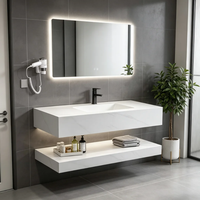 Estantes de Baño al por Mayor de Fábrica, Mueble de Baño de Lujo con Encimera de Roca para Hotel con Espejo LED Inteligente Antivaho, OEM/ODM