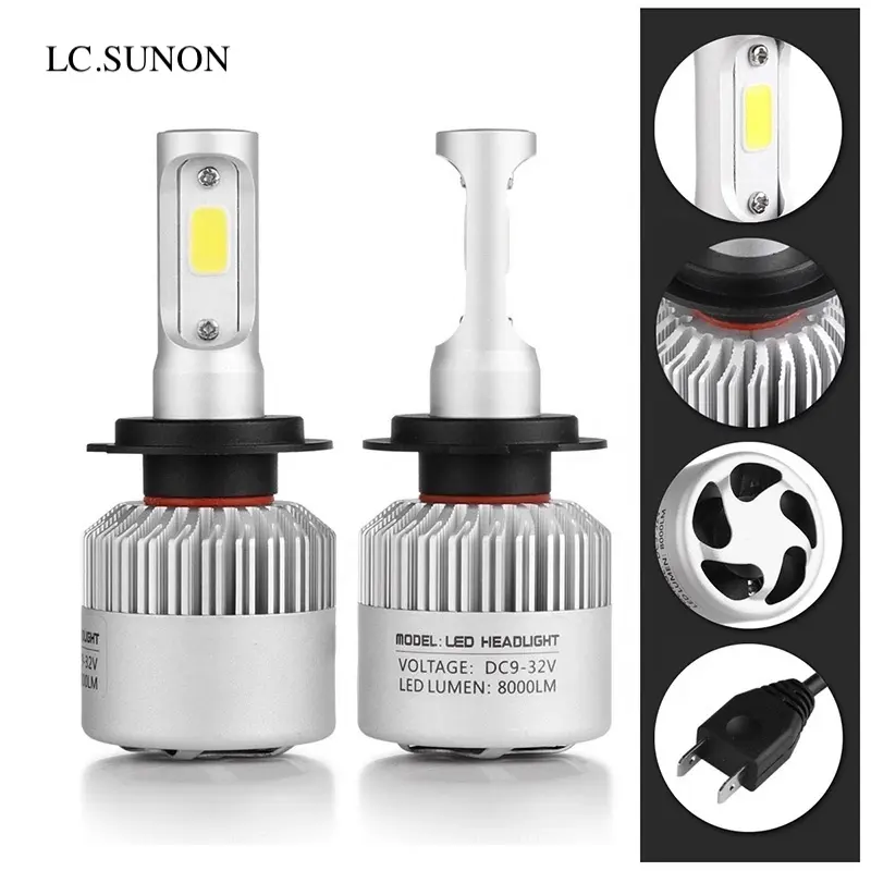 High power S2 LED Headlight bulbs H1/H3/H7/h4 lamp/9003/9007/H13 COB chip 36W for auto led automotive Headlamps fog lights