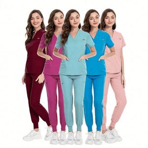 Wholesale Oem Women Navy Blue Scrubs Uniforms <b>Set</b> Custom Logo Professional Women Nurse <b>Doctor</b> Uniform V-neck Nursing Uniform <b>Set</b> - Product Image 3