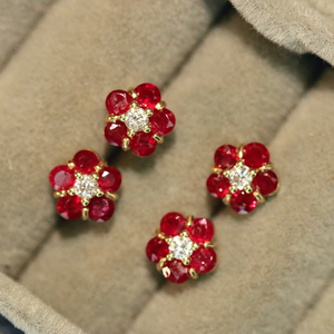 Aazuo, joyería fina de 18 quilates, oro amarillo macizo, rubí natural, diamantes reales, pendientes de moda, regalo para mujeres y niños, uso diario - Product Image 3