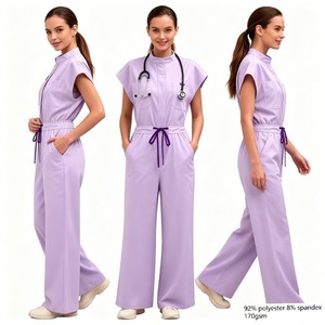 Olive Tapered Leg Beautician Jumpsuit 2026 <strong>Anti</strong> Wrinkle Dental Assistant Uniform, 42388 Workwear Romper - Product Image 1