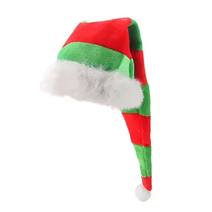 Pafu Pesta Natal Kostum Mewah Topi 28 "Panjang Plush Natal Topi Bergaris Merah dan Hijau Elf Santa Permen Topi