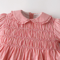 Robes d'été pour filles 2027, col Peter Pan, manches bouffantes, plissées, à carreaux, vêtements en gros pour filles de 2 à 14 ans