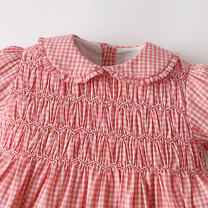 2027 Girls <strong>Summer</strong> <strong>Dresses</strong> Peter Pan Collar Puff Sleeve Smocked Plaid Clothing Wholesale <strong>Dress</strong> for Kids Girls 2 to <strong>14</strong> Years Old - Product Image 3