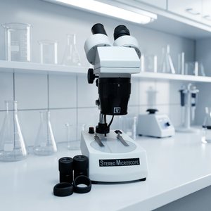 Microscope stéréoscopique MAYALAB, distance de mise au point de 20 mm, source de lumière à 8 LED, mise au point manuelle, tête binoculaire, équipement de laboratoire blanc, indice de protection IP55 - Product Image 3
