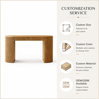 Bureau d'écriture Japandi de luxe moderne, console en bois rainuré avec extrémités courbées pour projets de villas et d'hôtels