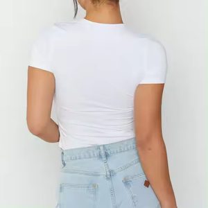 Tùy Chỉnh Đồ Họa Tee Cotton Crop Phụ Nữ T-Shirts Trắng Yoga Chặt Chẽ Phù Hợp Với T Áo Sơ Mi Phụ Nữ Logo Phụ Nữ Crop Top T Áo Sơ Mi - Product Image 3