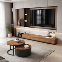 Meuble TV Moderne en Bois Massif, Console et Table Basse Combinées avec Tiroirs de Rangement, Design pour Salons, Hôpitaux, Hôtels, Compatible TV 65"+
