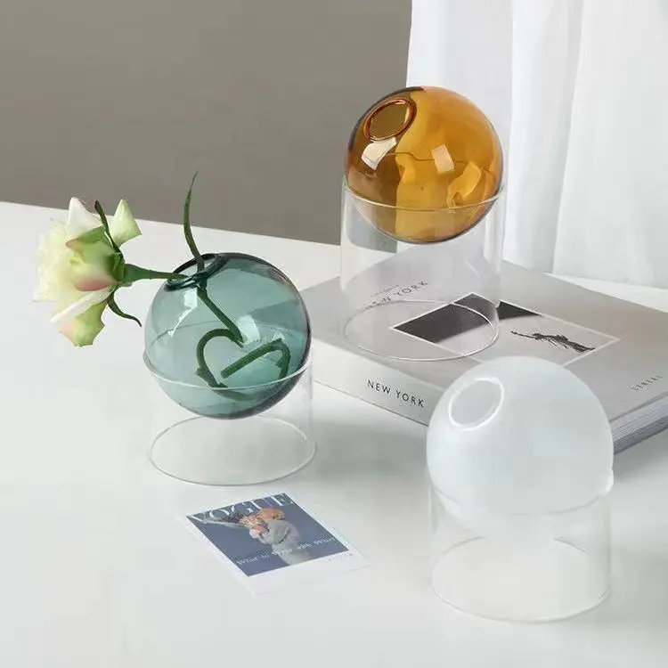 Lusso creativo moderno piccolo mini colorato a forma di palla singolo fiore decorativo vaso di fiori in vetro decorazione della tavola per il matrimonio