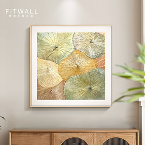Hand Painted Lotus Leaf Oil Painting Wood <b>Frame</b> Abstract Art Tea Room Wall Decor Modern Minimalist Style - Product Image 5