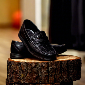 Mocassins en cuir noir à enfiler, semelle intermédiaire EVA amortie, semelle extérieure en caoutchouc, doublure en microfibre écologique, pour le bureau et les occasions professionnelles, toutes saisons - Product Image 1
