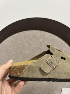 Zoccoli in Vera Pelle Scamosciata con Suola in Sughero, <span class=keywords><strong>Ciabatte</strong></span> Regolabili con Fibbia, Scarpe <span class=keywords><strong>Ortopediche</strong></span> Piatte Casual, Logo Personalizzabile Disponibile - Product Image 3