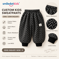 Smiledotkids Pantalons de survêtement personnalisés pour enfants, noirs, en tricot chevron, doux et chauds, OEM ODM, faible MOQ, marque privée, pour tout-petits garçons et filles, vente en gros, nouveauté