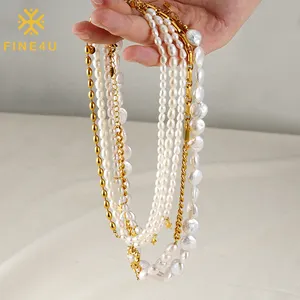 Wholesale Stock Trendy Tarnish Free Jewelry Pvd Plated Stainless Steel Real Fresh Water Pearl Necklace