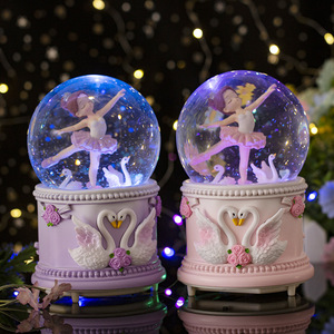 Caja Musical de Bola de Nieve con Bailarina de <span class=keywords><strong>Ballet</strong></span> y Cisne, Base de Cisne, Bola de Cristal Musical Iluminada, Adorno de Mesa, Regalo de Cumpleaños para Niños - Product Image 1