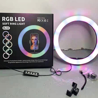 Kit lampu cincin LED RGB 30cm 12 inci, untuk Vlog Video Selfie dengan dudukan Tripod dan penahan ponsel
