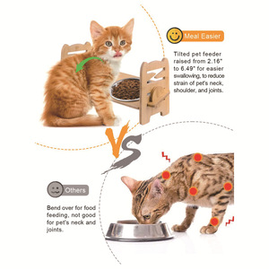 Support de gamelle surélevé en bambou pour chats avec bol en acier inoxydable - Product Image 1