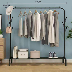 Floor Standing Clothes Rack 110cm Width Double Bar Drying Rack For Bedroom Balcony Storage Shelf With Hooks - Product Image 2