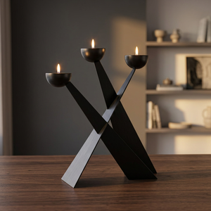 Premium <b>Black</b> Metal Triple Candle <b>Holder</b> Stand Modern Geometric Taper <b>Candlestick</b> Decorative Tabletop Home Dining Decor Elegance - Product Image 4