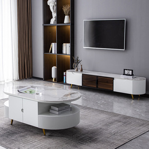 Modern Oval <b>Coffee</b> <b>Table</b> With Storage White Glossy Surface For Living Room <b>Small</b> Space Design - Product Image 2