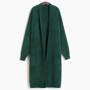 कोरियाई शीतकालीन लॉन्गलाइन स्वेटर कार्डिगन मोटा सादा बुनाई कोट बुना हुआ जैकेट महिला ओपन फ्रंट लॉन्ग फजी मैक्सी लॉन्ग कार्डिगन
