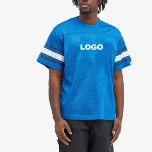OEM Custom 100% Polyester Striped Sleeve T Shirts Quick Dry Oversized Soccer Basketball Mesh Football Jersey T-shirt Men