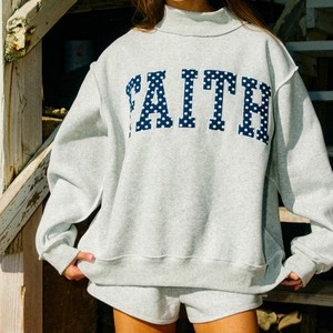 Felpa Oversize da Donna <span class=keywords><strong>con</strong></span> Collo Alto e Maniche Lunghe, Motivo a Pois e Lettere, Personalizzabile <span class=keywords><strong>con</strong></span> Logo, per Autunno e Inverno - Product Image 1