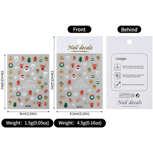 Autocollants d'ongles de Noël colorés non toxiques en plastique 5D, motifs mignons Père Noël, bonhomme de neige, flocons de neige, rennes, adhésifs pour ongles, décalcomanies d'<span class=keywords><strong>hiver</strong></span> - Product Image 6