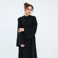 Mexizo 2026 Abaya Kerah Mandarin Wanita Kancing Katak Kaftan Lengan Panjang Gaun Maxi Gaya Zen Minimalis Jubah Sholat Muslimah