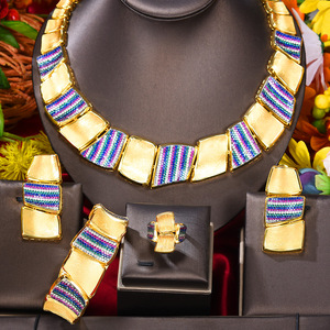 T059c công chúa sang trọng 4pcs hoa đồ trang sức Châu Phi sets đối với phụ nữ Wedding party Full cubic zircon Dubai Bridal trang sức Bộ quà tặng - Product Image 5