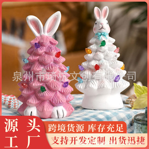 กระต่ายอีสเตอร์เครื่องประดับต้นคริสต์มาสไฟ LED ตกแต่งภายในรูปกระต่ายเรซินสังเคราะห์ของขวัญตกแต่ง - Product Image 5