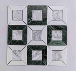 Mosaici Waterjet all'ingrosso di mattonelle di <span class=keywords><strong>mosaico</strong></span> di marmo bianco di Design moderno per la parete interna di Parquet caratteristica grafica - Product Image 5