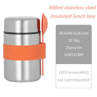 Nouveautés : Boîte à lunch isotherme en acier inoxydable 400 ml avec logo personnalisé LFGB pour aliments chauds, idéale pour les enfants