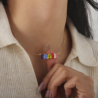 Kalung Nama Pelangi Custom Bohemian Tahan Air dari Baja Anti Karat 316L Berlapis Emas 14k 18k, Personal untuk Wanita